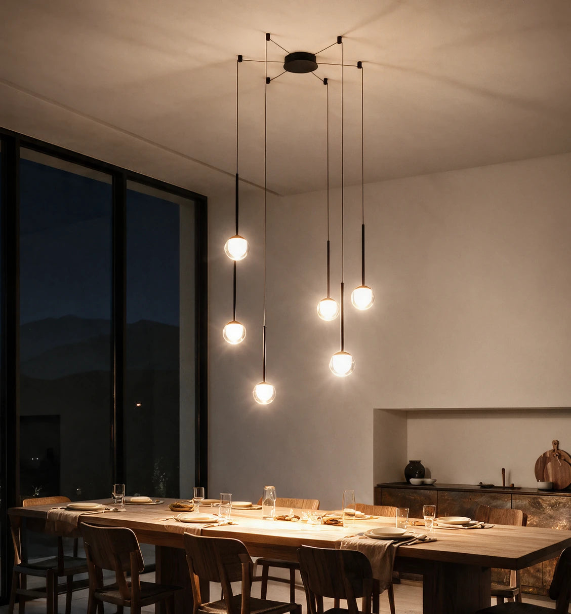Ein schwebendes Spiel aus Lichtkugeln
